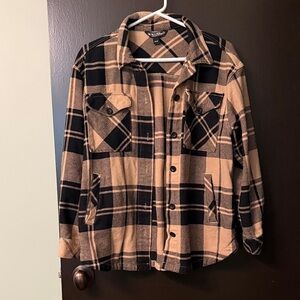 Plaid Black and Camel/Tan Utility Jacket
